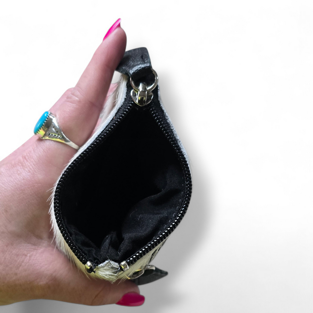 Double Zip Coin Pouch Black & White Hide