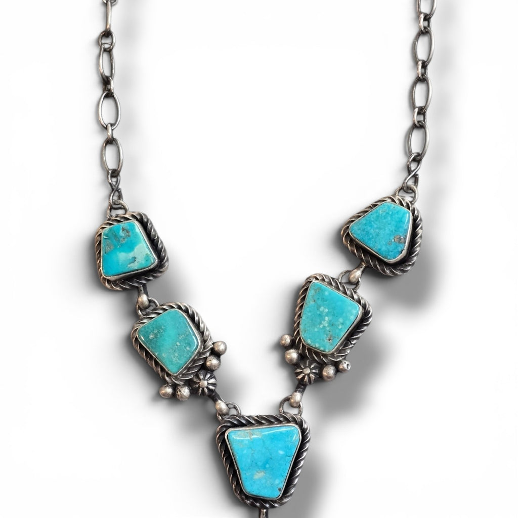 Native Made Kingman Turquoise & Sterling Lariat Plus Earrings Set