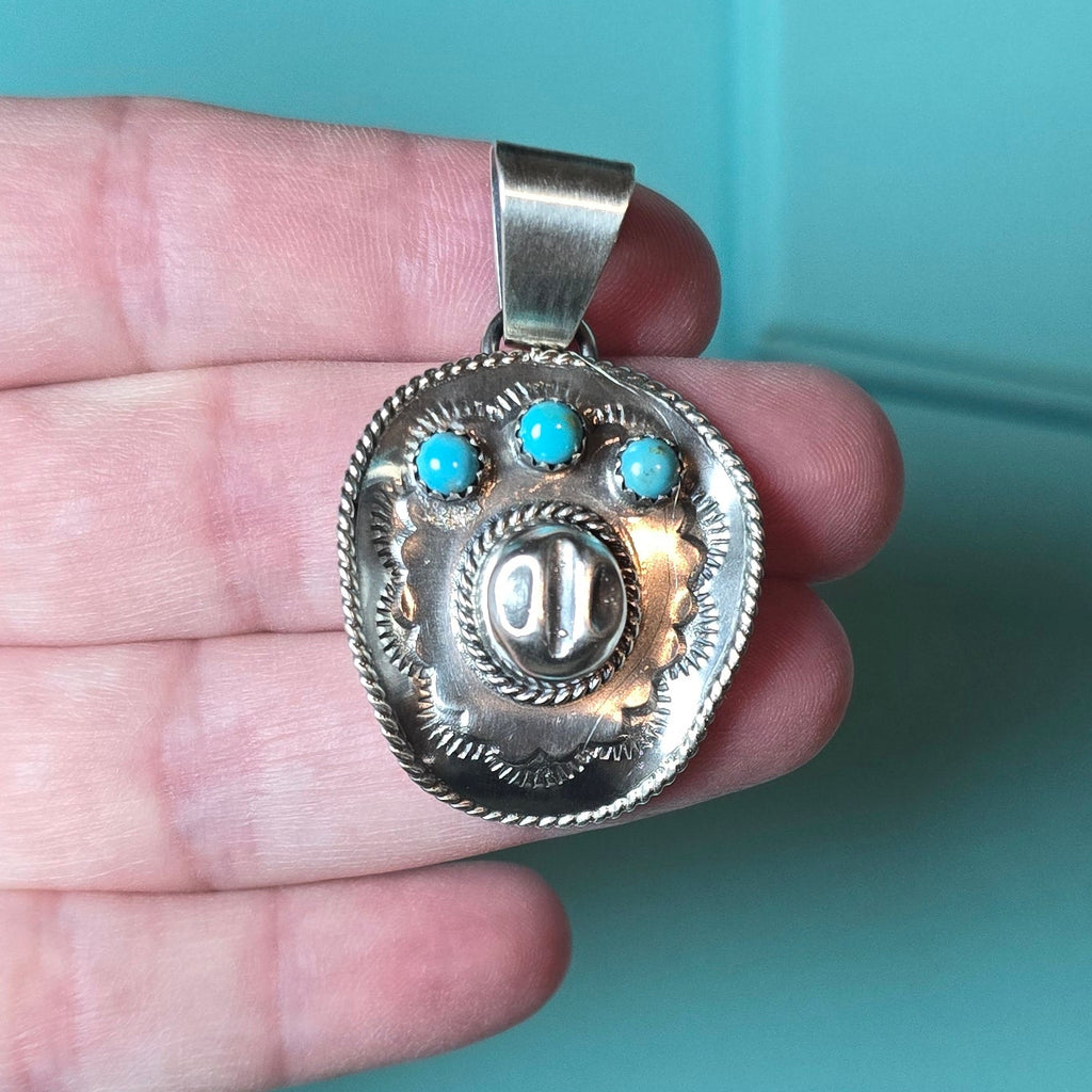 Bobby Platero Kingman Turquoise & Sterling Cowboy Hat Pendant