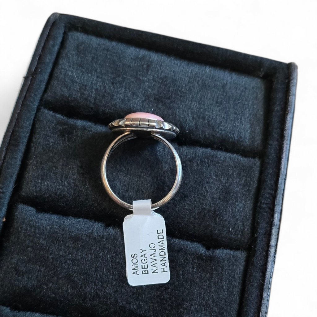 Amos Begay Pink Conch & Sterling Ring Size 9