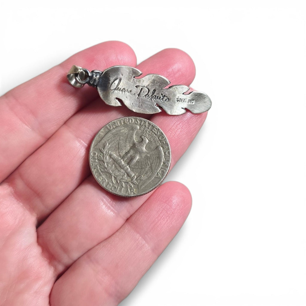 Native Made Palomino & Sterling Feather Pendant