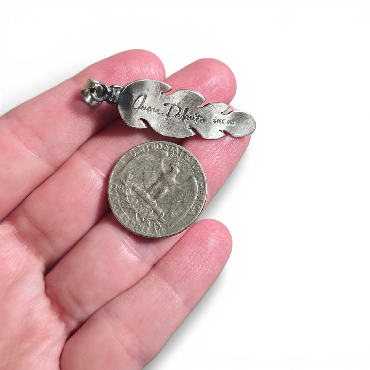 Native Made Palomino & Sterling Feather Pendant