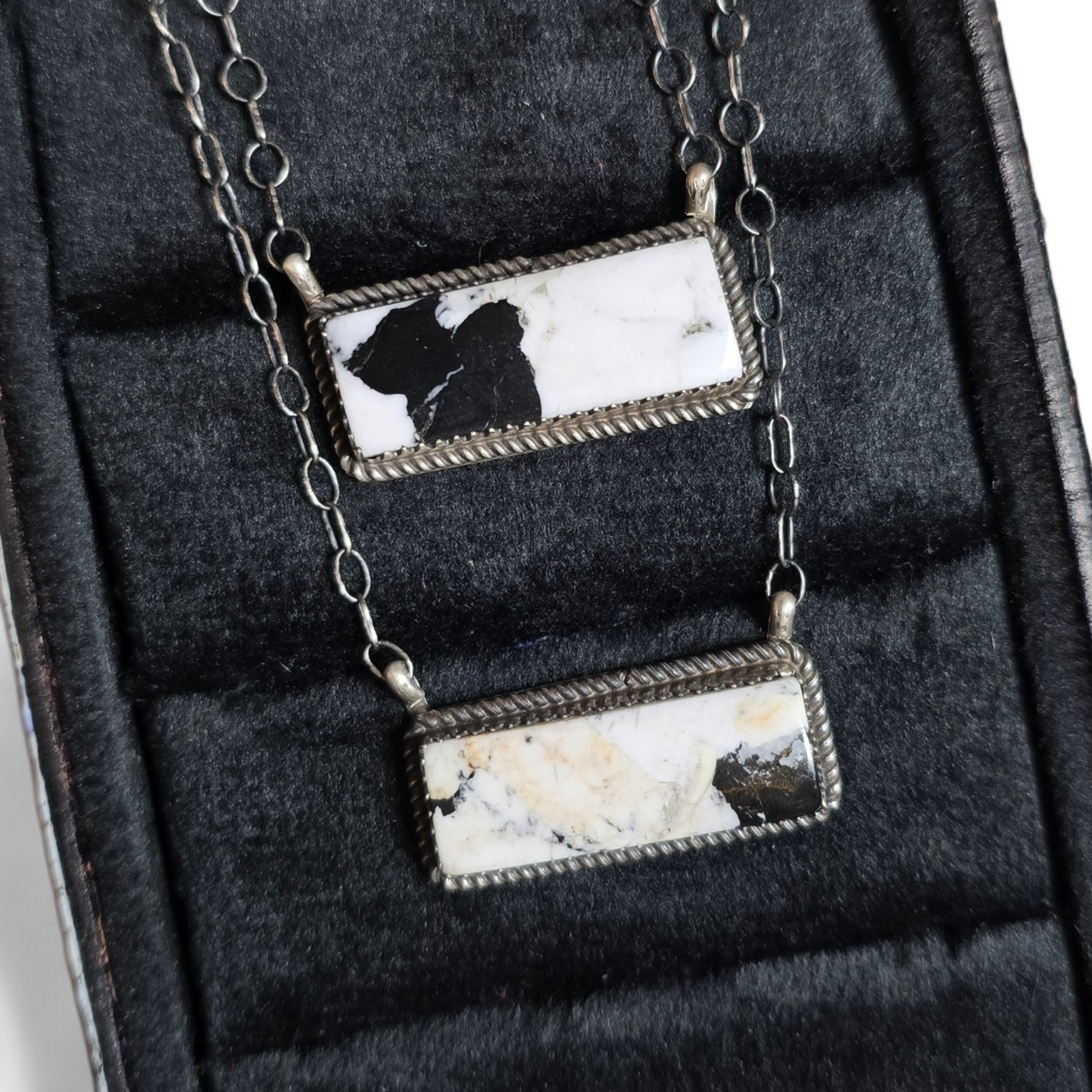 Native Made White Buffalo & Sterling Bar Necklaces