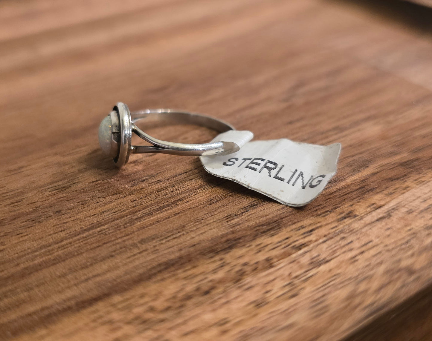 Man Made White Opal and Sterling Ring Size 5.75