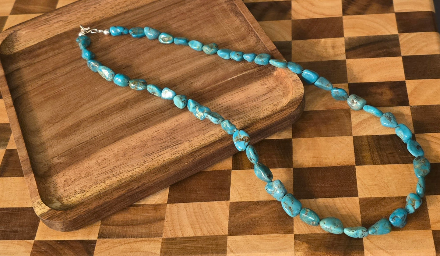 Genuine Turquoise & Sterling Necklace 20 inches