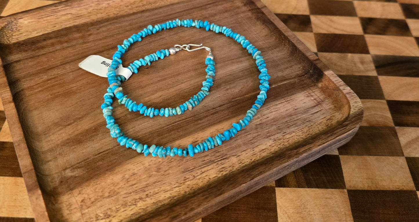 Turquoise and Sterling Necklace 16 inches