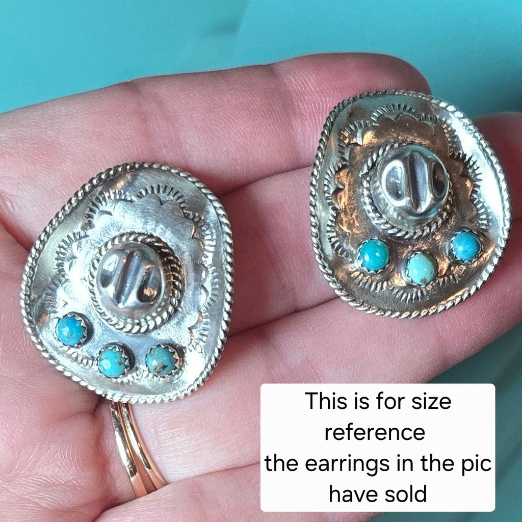 Native Made Kingman Turquoise & Sterling Cowboy Hat Earrings