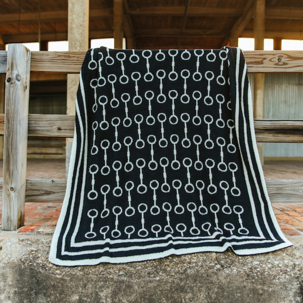 Lucky & Blessed Black & Ivory Horse Bit Blanket