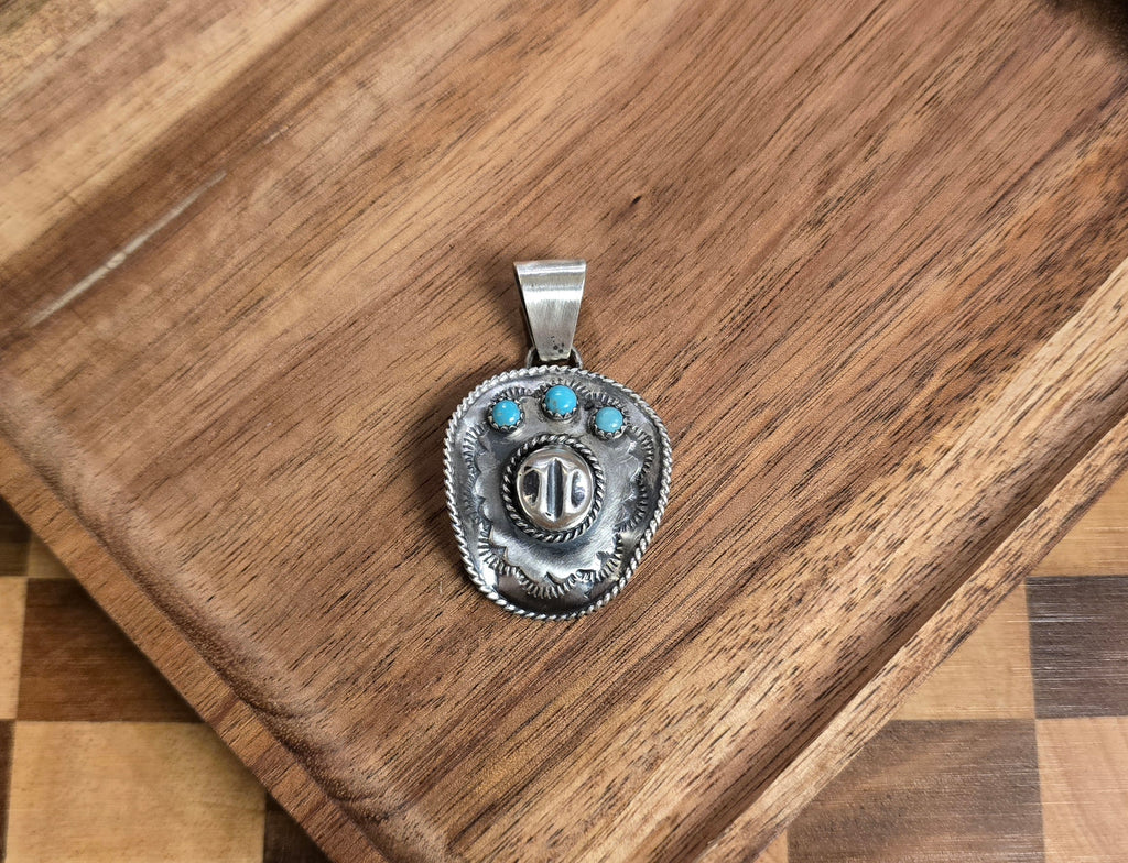 Bobby Platero Kingman Turquoise & Sterling Cowboy Hat Pendant