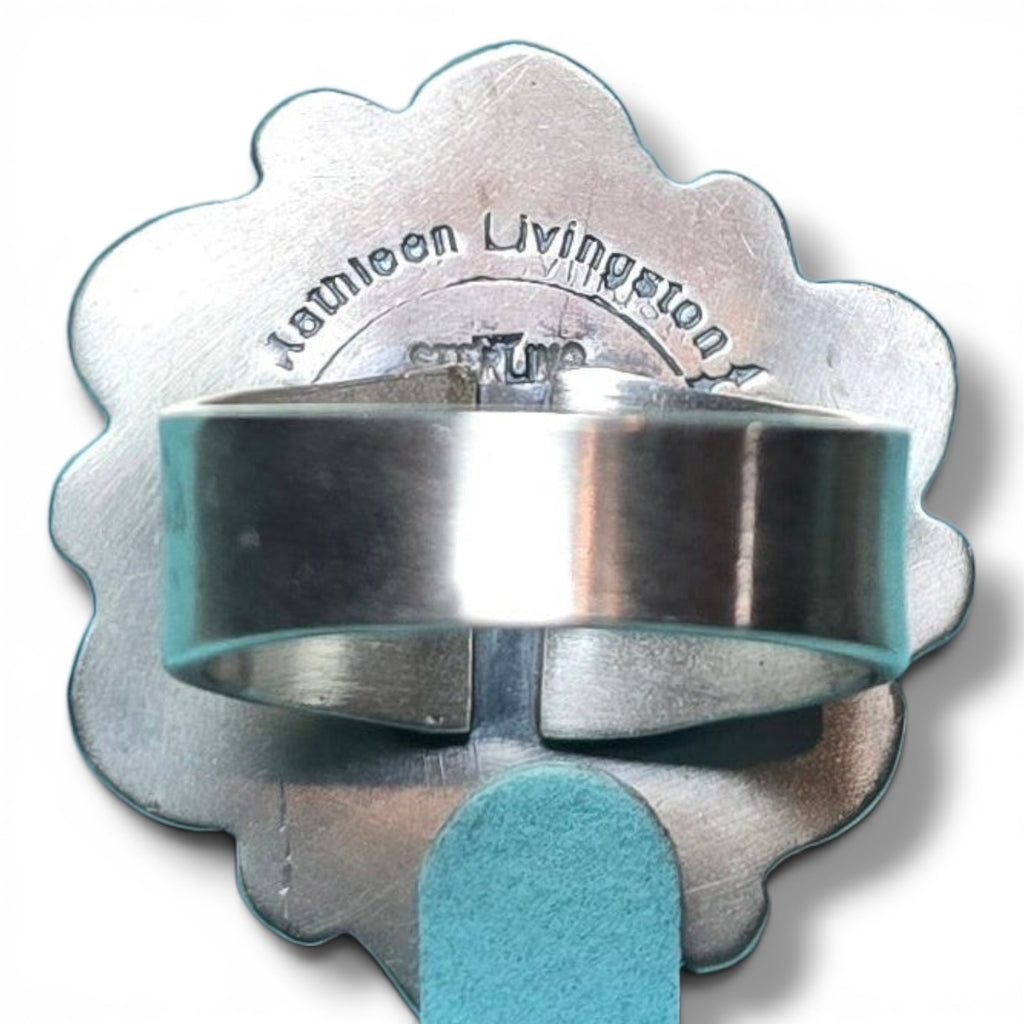Native Made Lone Mountain Turquoise Cluster Ring Size 8 (Thick Band)