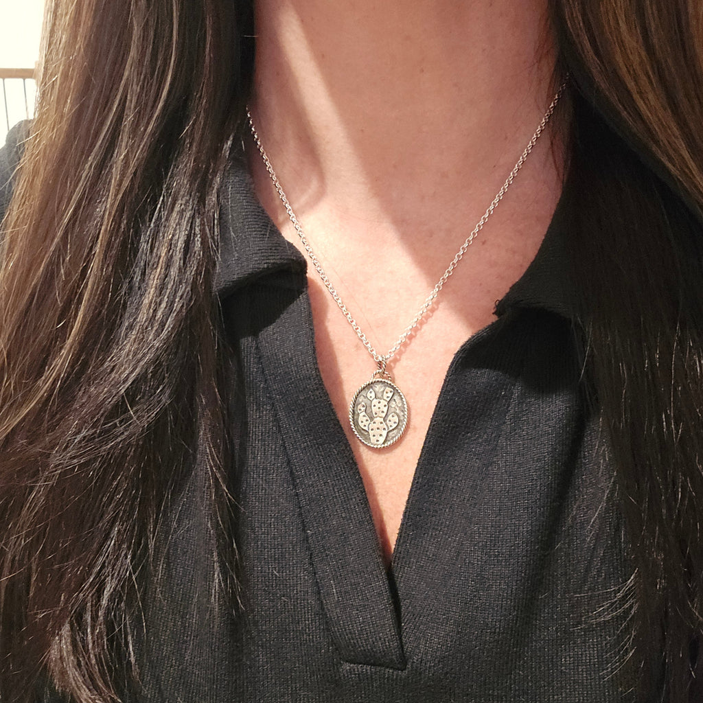 Texas Silversmith Stephanie Fritzsching Handmade Sterling Cactus Necklace