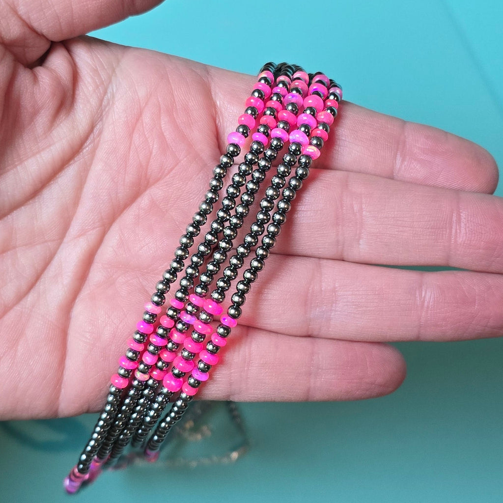 Pink Ethiopian Opal & Sterling Pearl Necklace