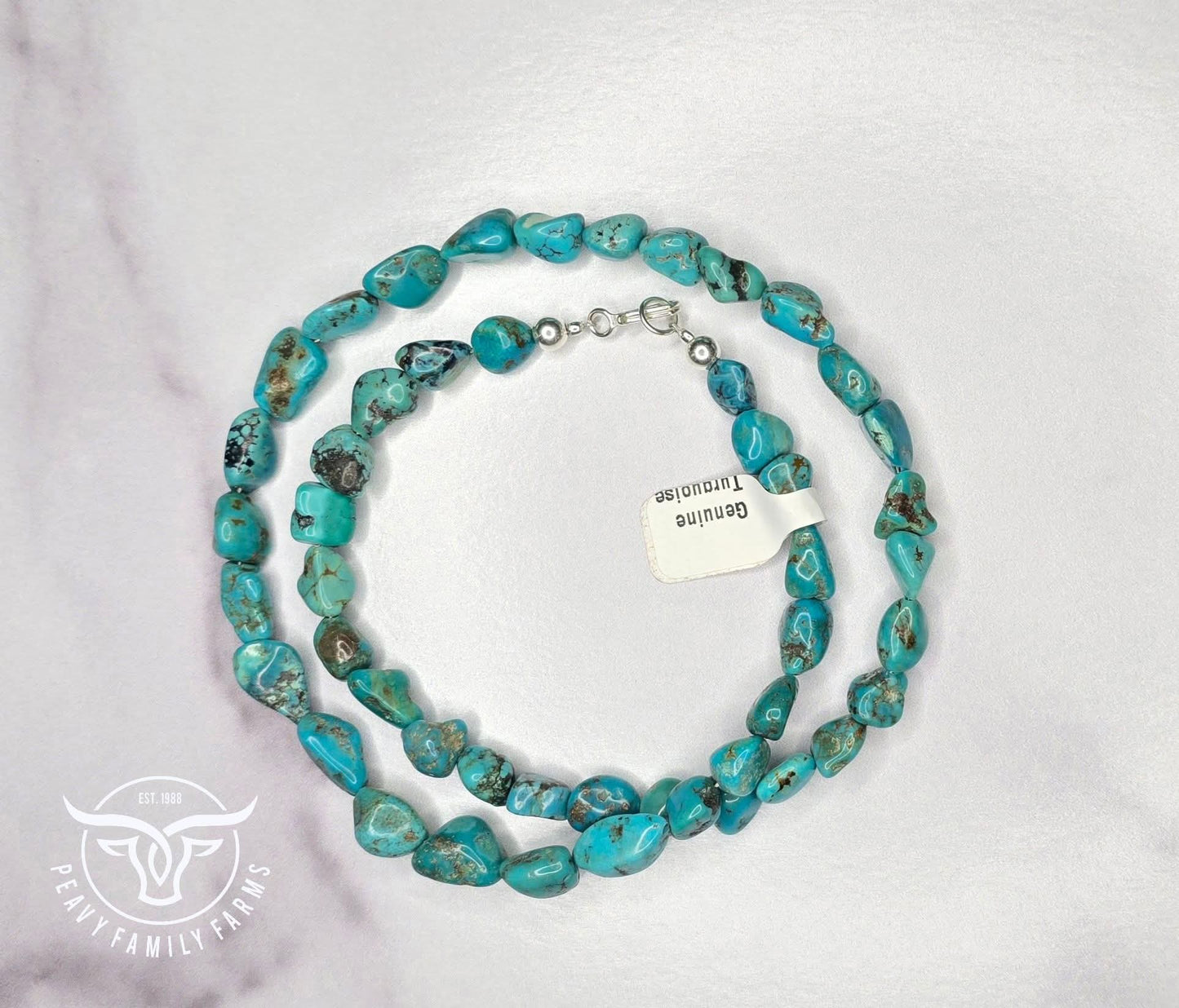 Genuine Turquoise & Sterling Necklace 20 inches