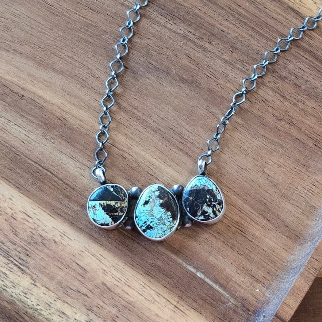 Blackjack Turquoise & Sterling Cluster Bar Necklace