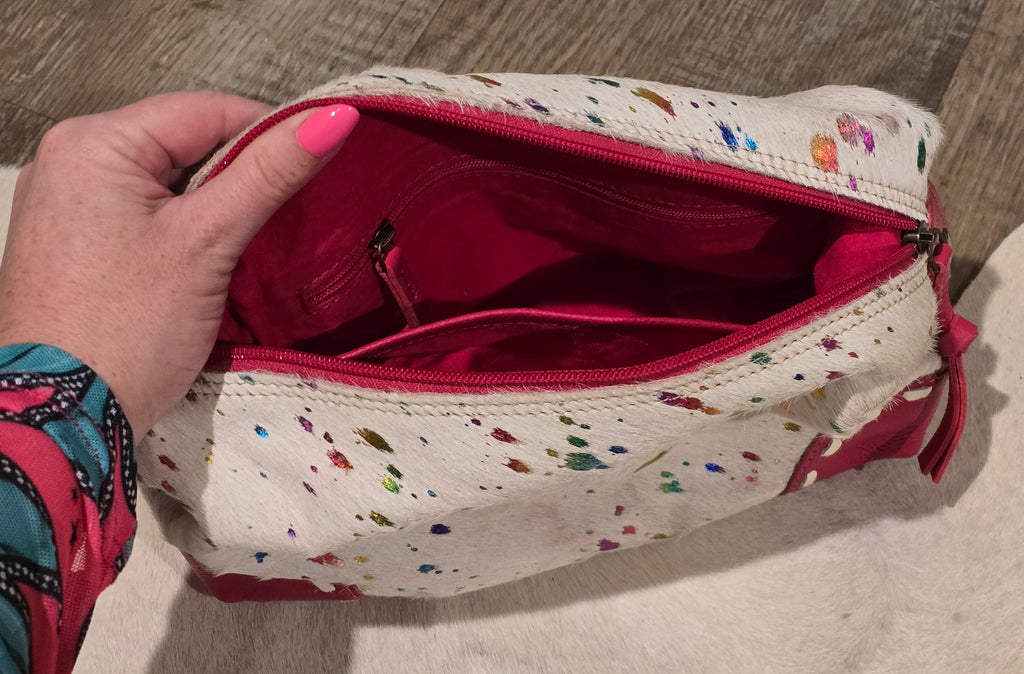 (Clearance) Myra Pink Leather and Hide Makeup Bag