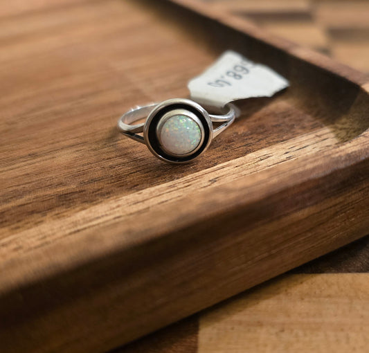 Man Made White Opal and Sterling Ring Size 5.75