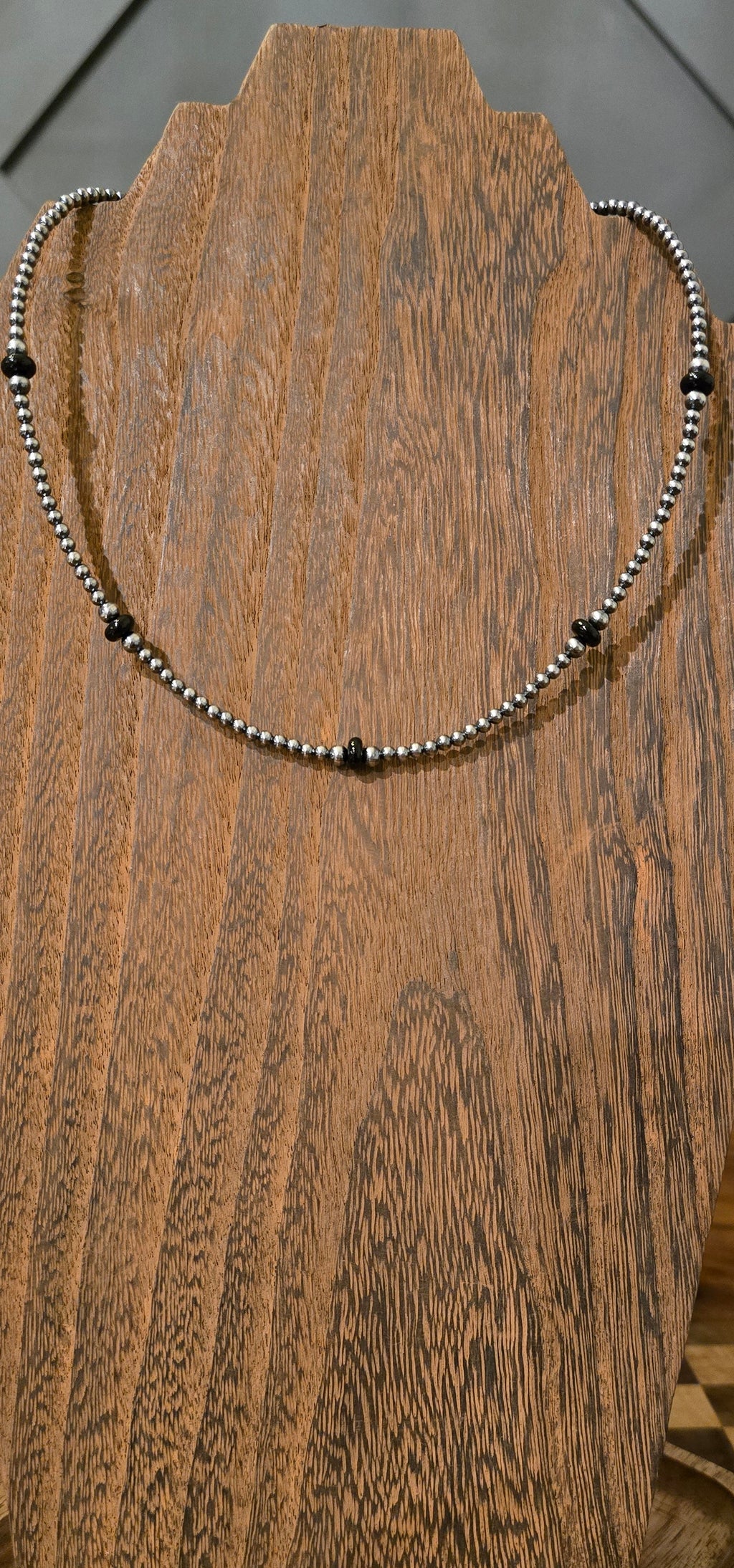 3mm Sterling Pearls & 6mm Black Onyx Necklace