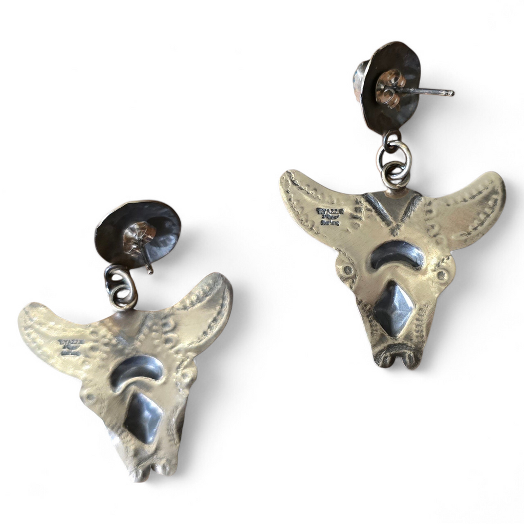 Turquoise Repoussé & Sterling Buffalo Earrings