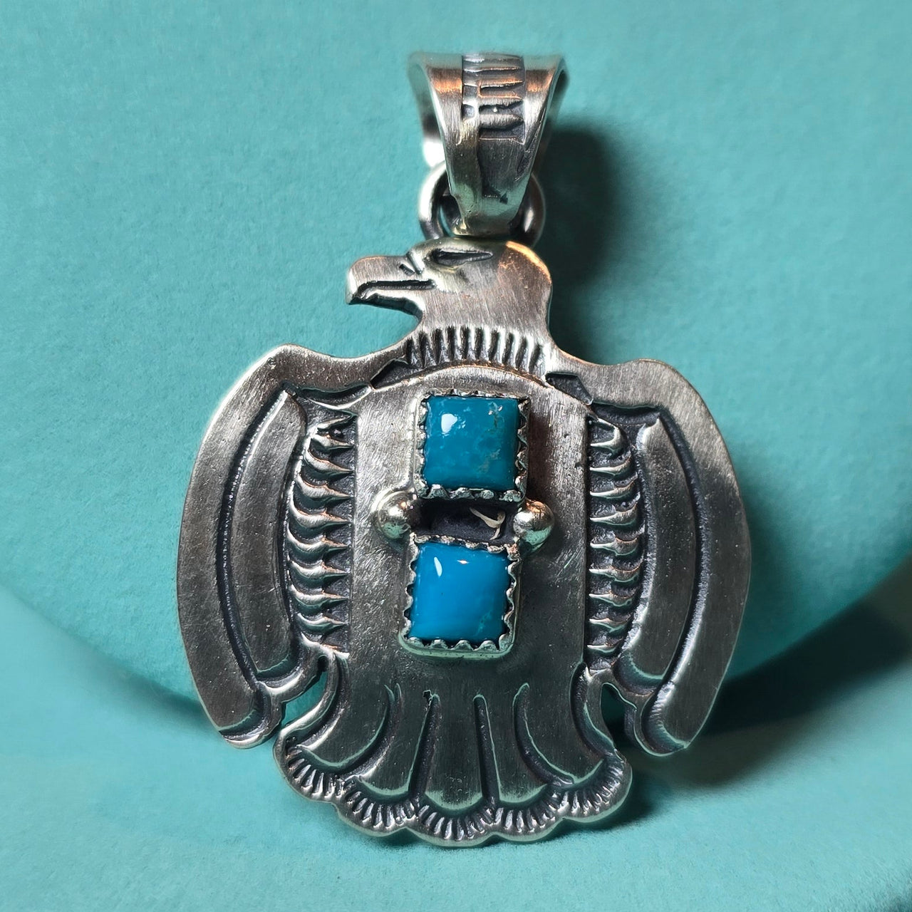 Robinson Martinez Sterling & Double Square Turquoise Pendant