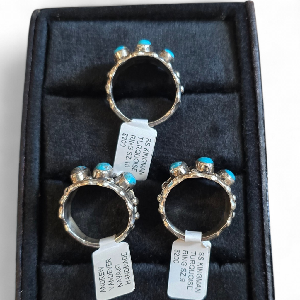 Andrew Vandever Kingman Turquoise & Sterling Rings Sizes 10, 9 & 9