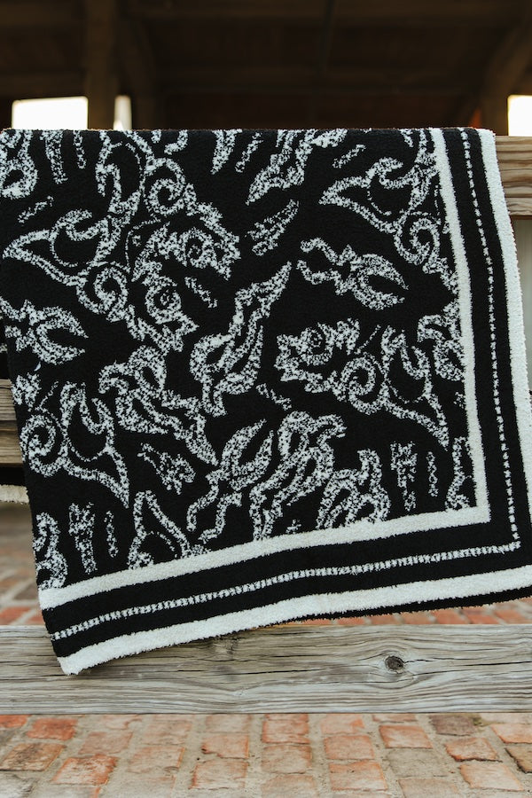 Lucky & Blessed Black & Ivory Boot Stitch Blanket