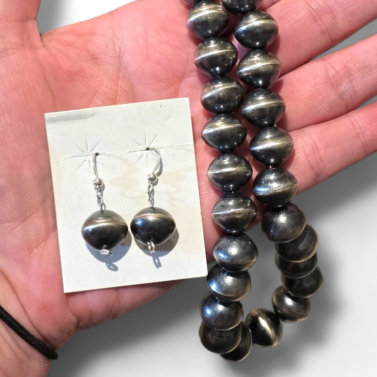 Virginia Tso 13mm Navajo Pearl Earrings and Necklace Set 18 inches