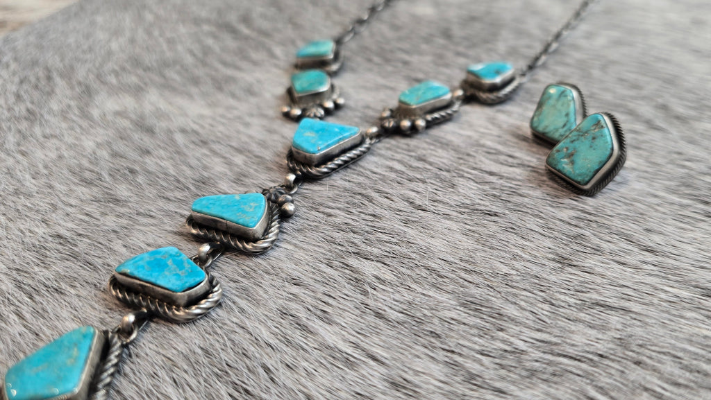 Eli Skeets Kingman Turquoise, Sterling Lariat & Earrings Set