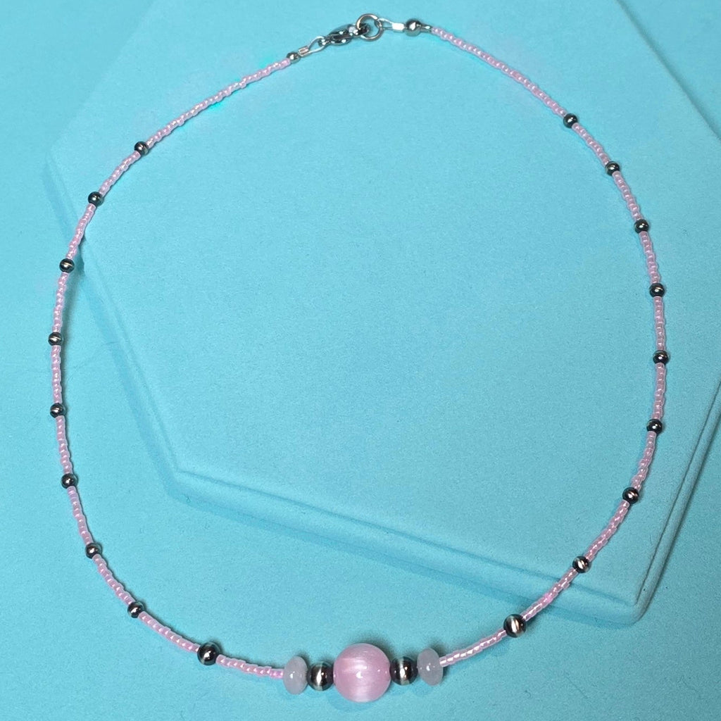 Bubble Gum Pink & Sterling Pearls Necklace