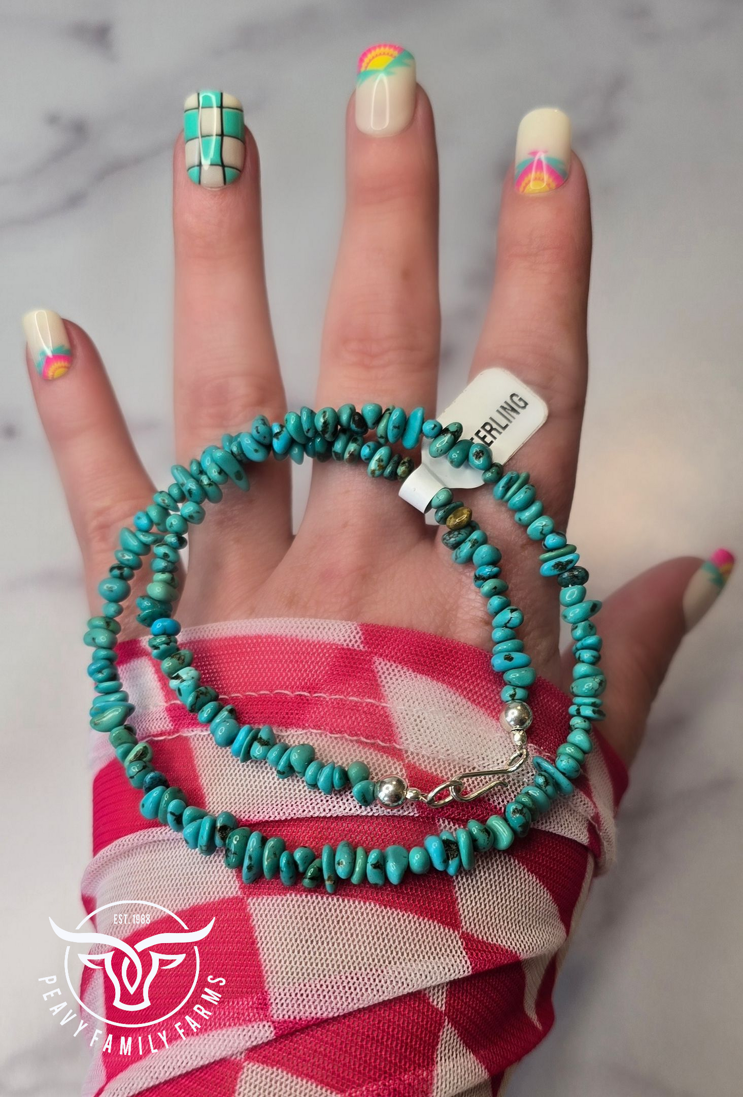 Turquoise and Sterling Necklace 16 inches
