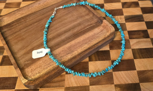 Turquoise and Sterling Necklace 16 inches