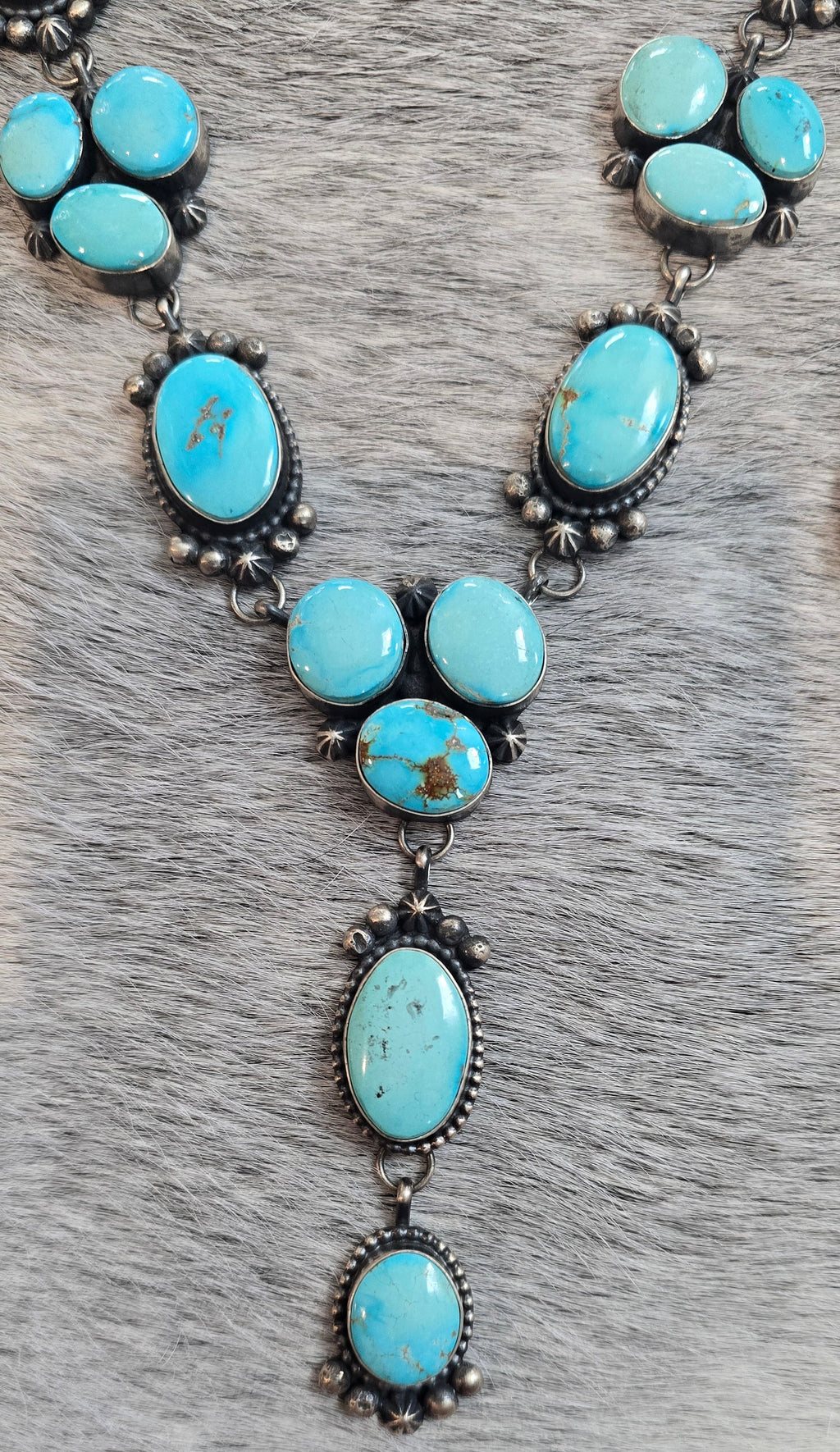 Lorenzo Juan Royston Turquoise, Sterling Lariat & Earrings Set