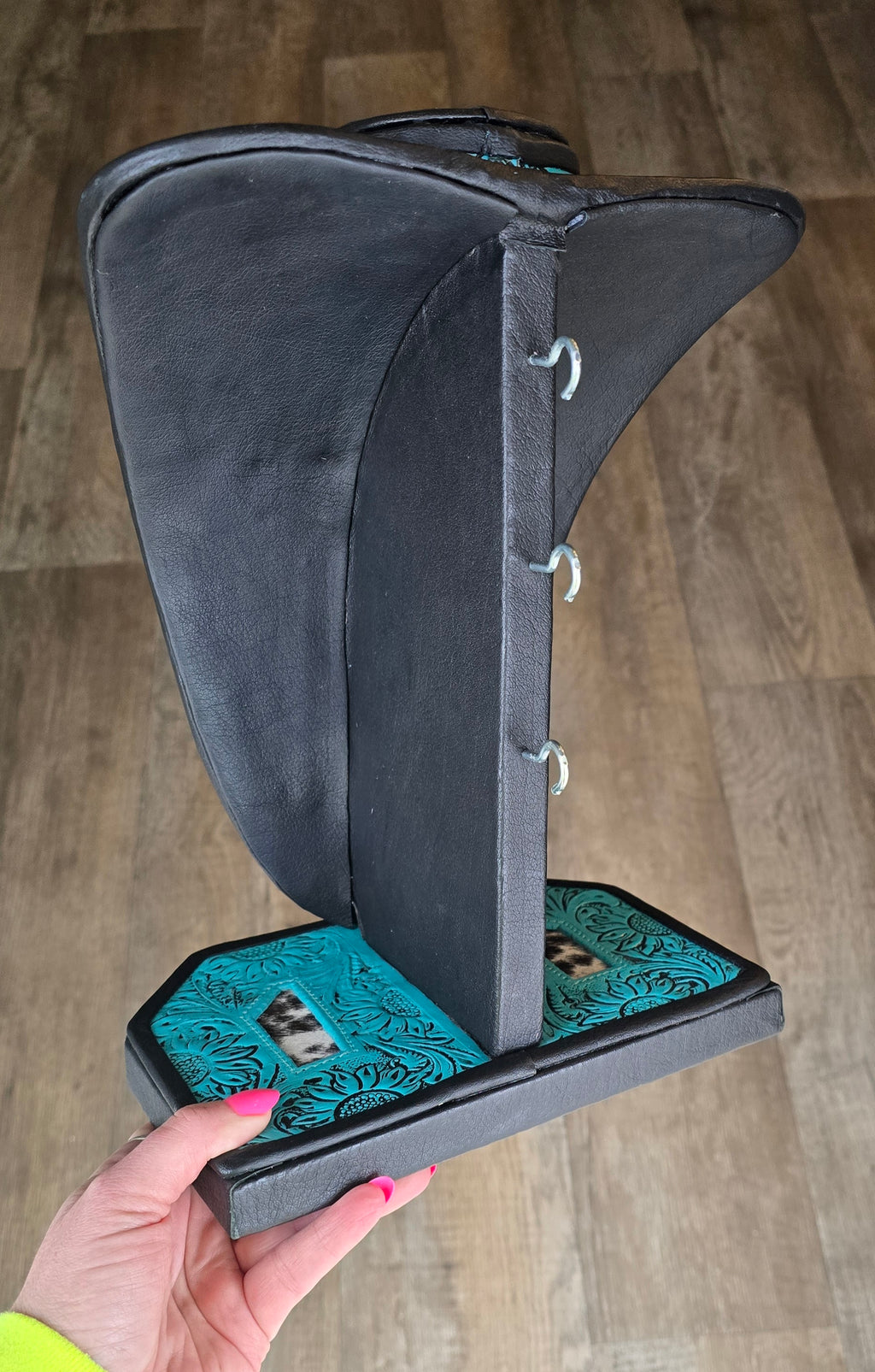 Turquoise Tooled Leather & Black & White Necklace Display