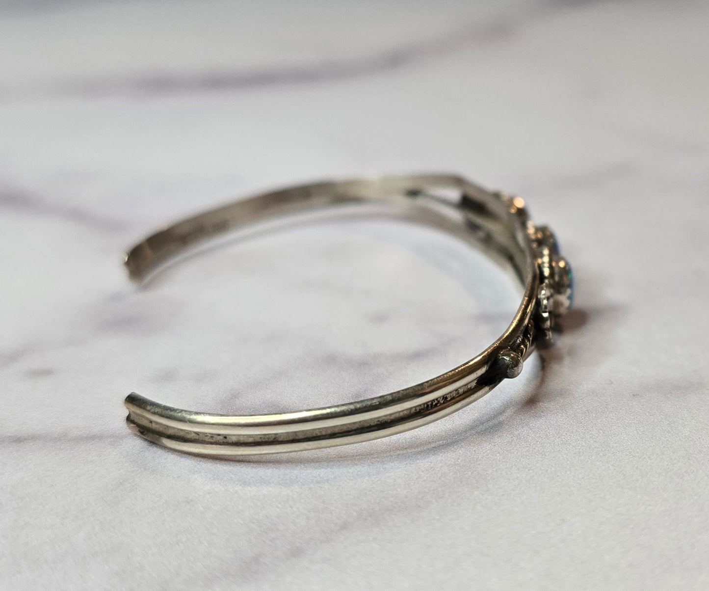 Man Made Light Blue Opal and Sterling Cuff