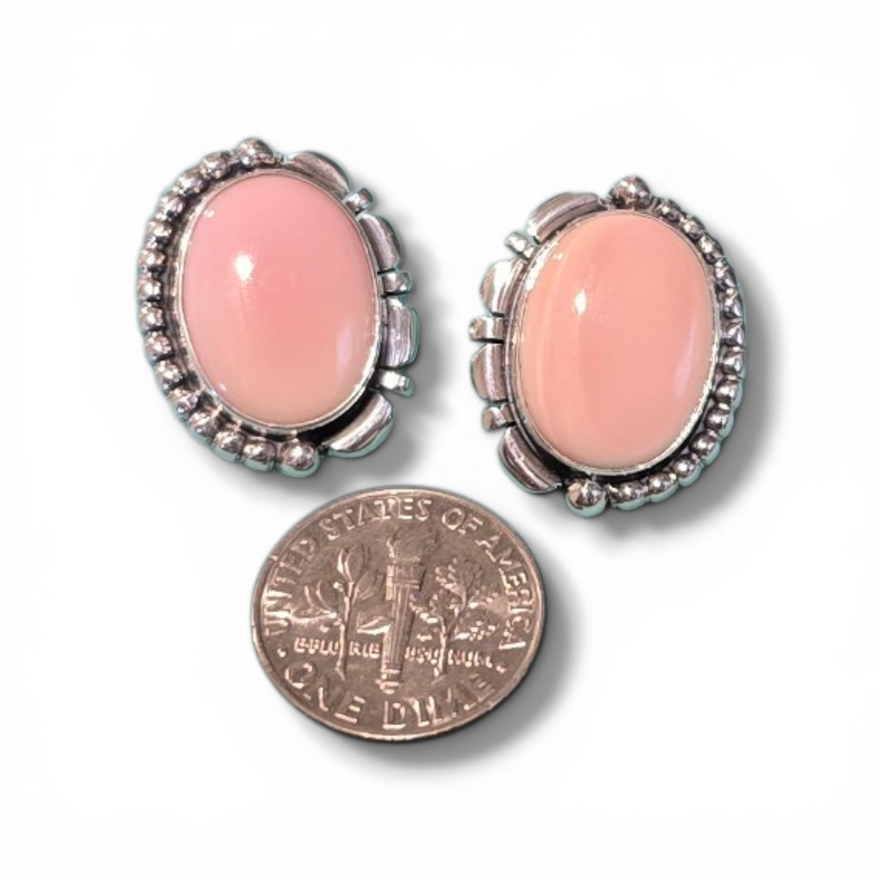 Native Made Pink Conch & Sterling Oval Earrings