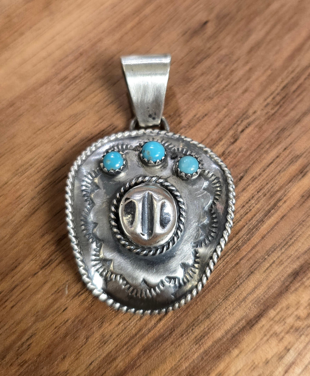 Bobby Platero Kingman Turquoise & Sterling Cowboy Hat Pendant