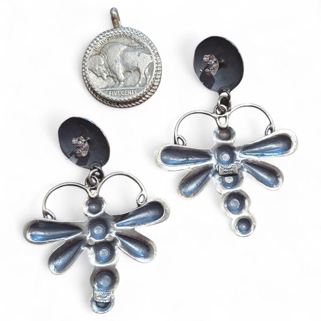 Sterling Repoussé & Turquoise Dragonfly Earrings