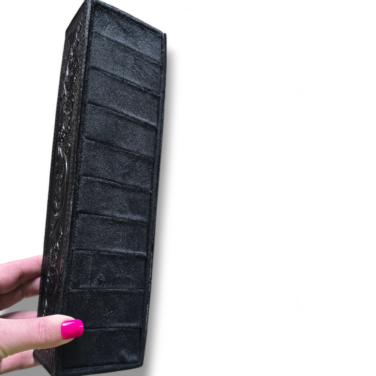 Black Tooled Leather Ring Holder