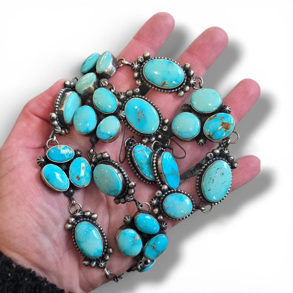 Native Made Royston Turquoise & Sterling Lariat Plus Earrings Set