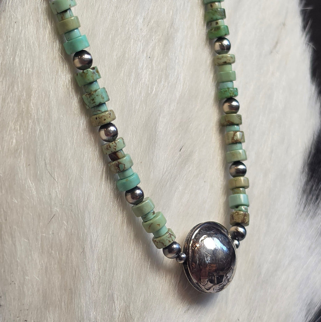 Reversible Buffalo Nickel & Turquoise Necklace 20-22 inches