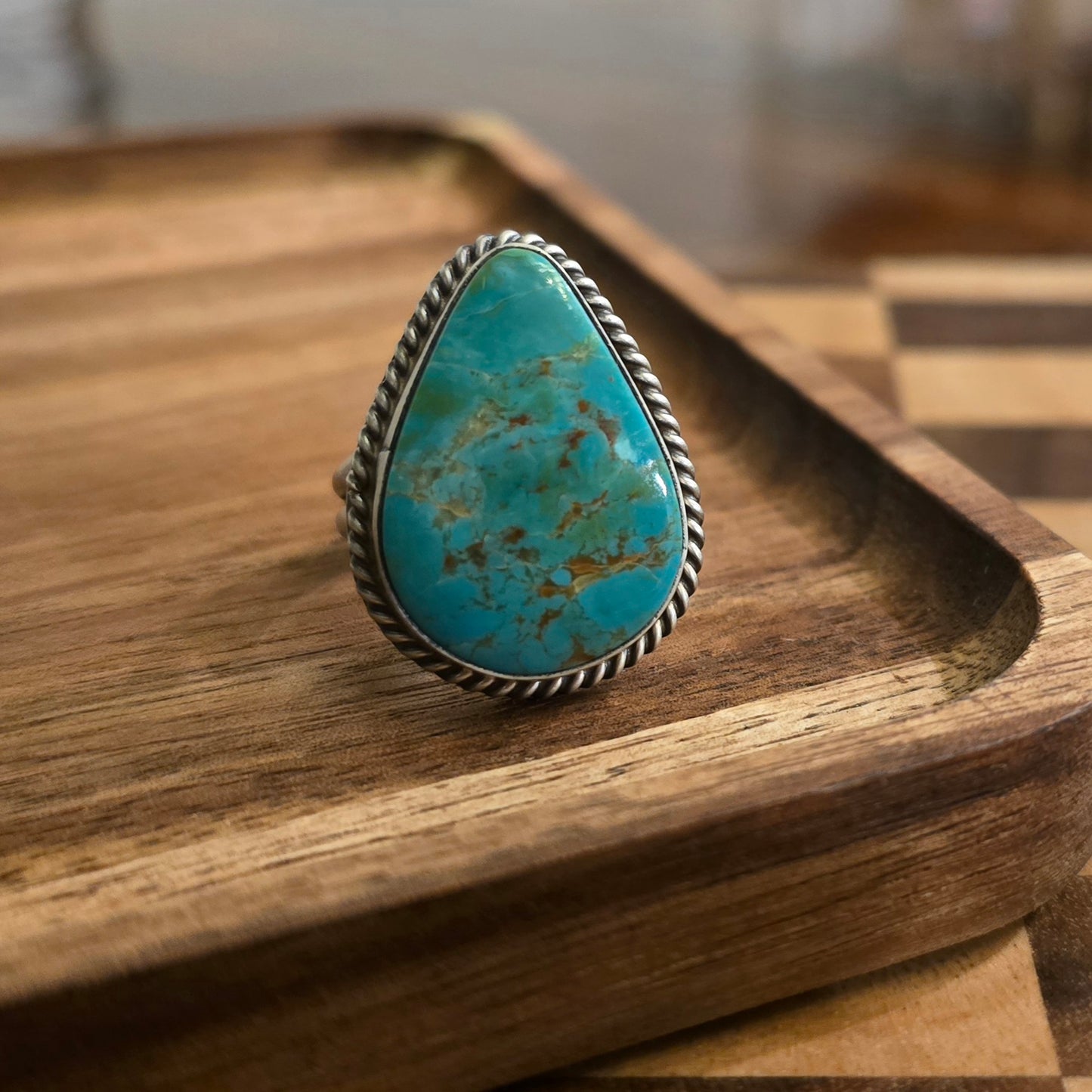 Kingman Turquoise and Sterling Adjustable Ring