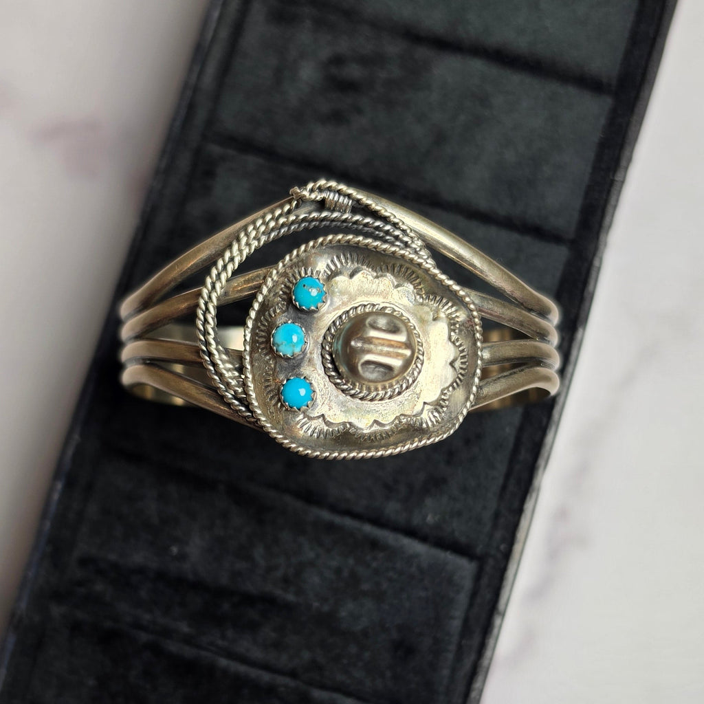 Native Made Kingman Turquoise & Sterling Cowboy Hat Cuff