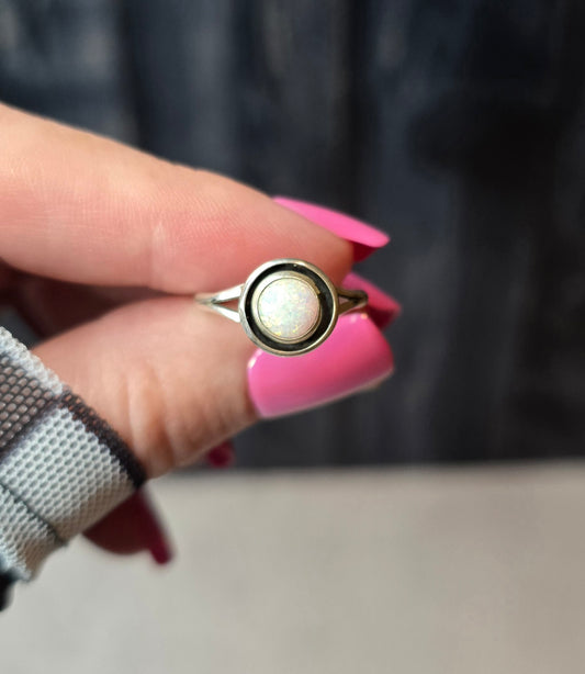 Man Made White Opal and Sterling Ring Size 5.75