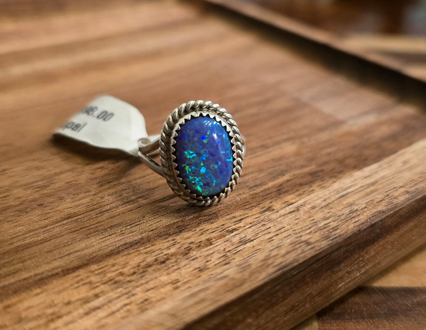 Man Made Lilac Opal and Sterling Ring Size 8