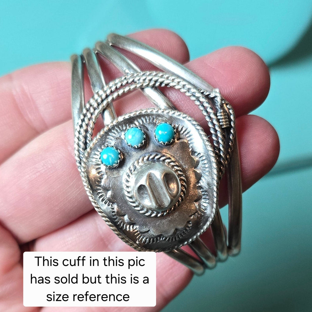 Native Made Kingman Turquoise & Sterling Cowboy Hat Cuff