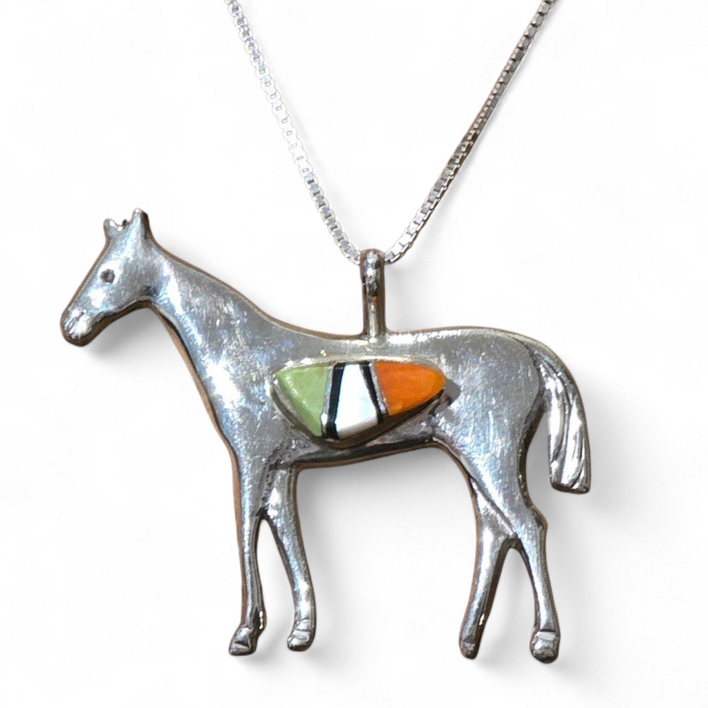 Joe Martinez Gaspeite, Mother of Pearl, Spiny & Sterling Horse Necklace