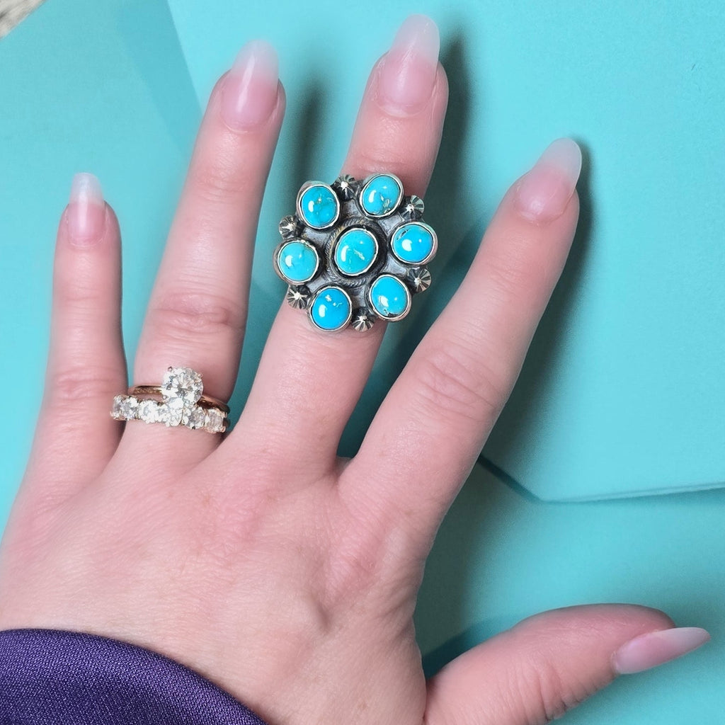 Kathleen Livingston Lone Mountain Turquoise Cluster Ring Size 7 (Thick band)