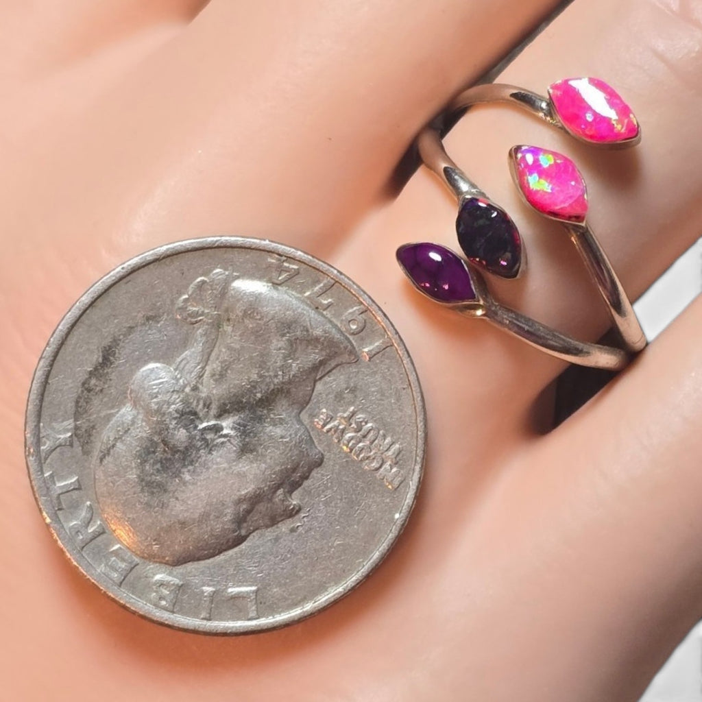 Native Made Pink & Purple Opal Sterling Ring Size 7.5