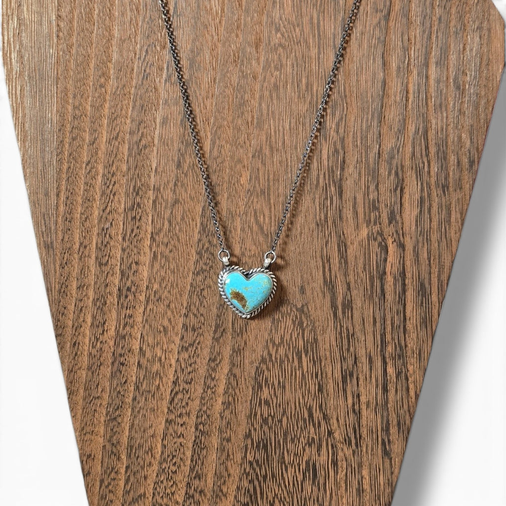 Native Made #8 Turquoise & Sterling Heart Necklace 17 inches
