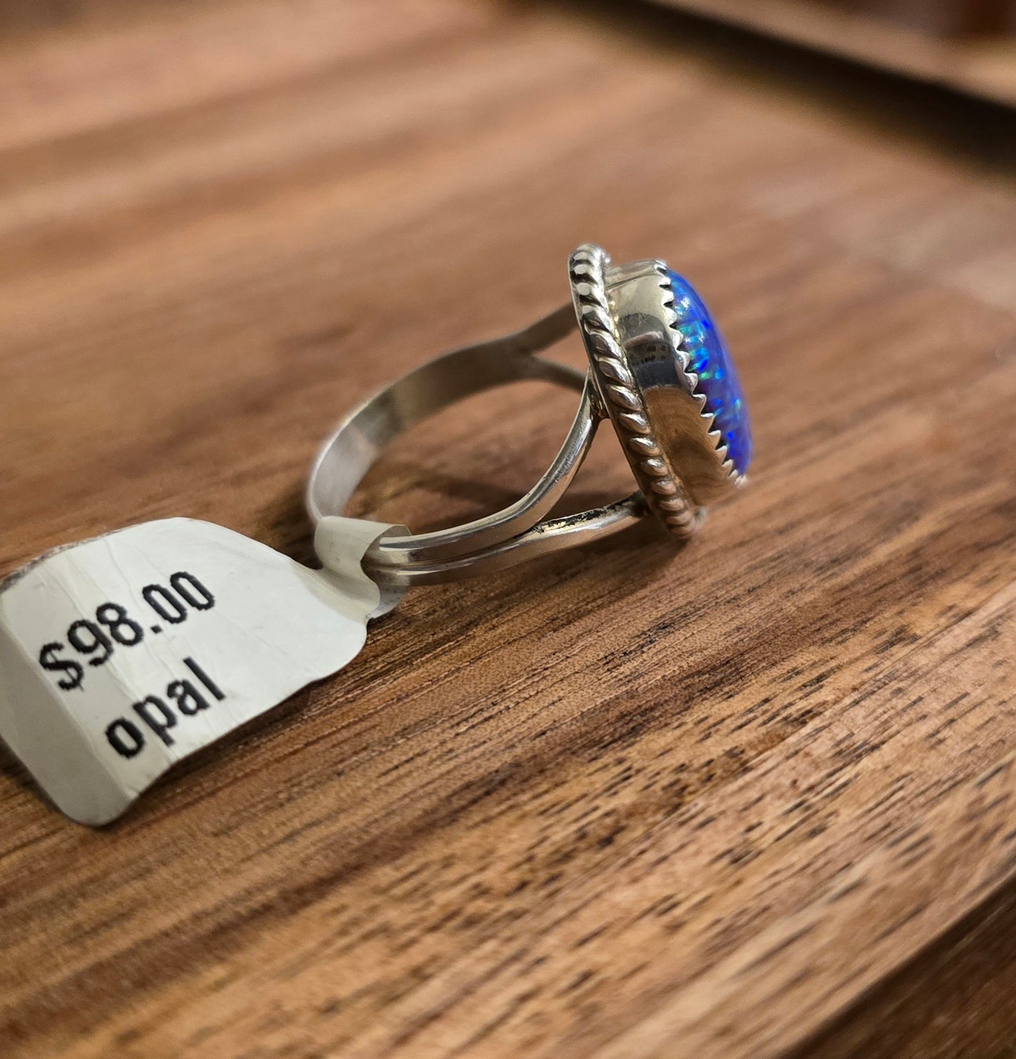 Man Made Lilac Opal and Sterling Ring Size 8