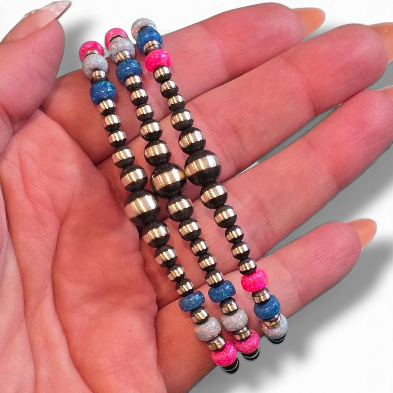 Fire Opal & Sterling Pearl Bracelet 7.5 inches